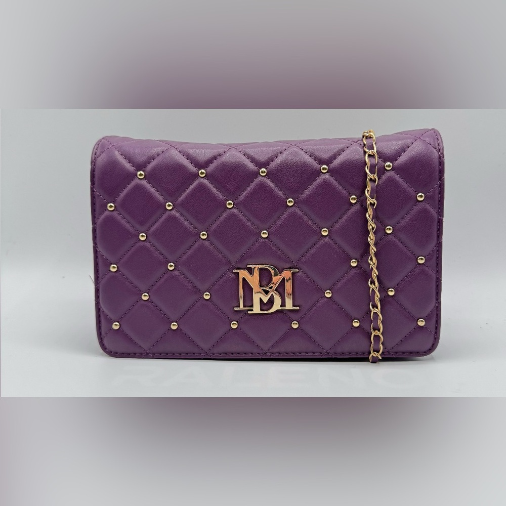 New Badgley Mischka Plum Quilted Diamond Crossbody with Gold Accents